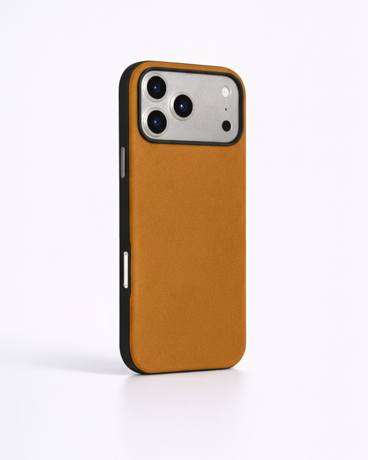 iPhone 17 Pro Hybrid Leather Cover in tan Crazy Horse leather with a sleek design and precise cutouts