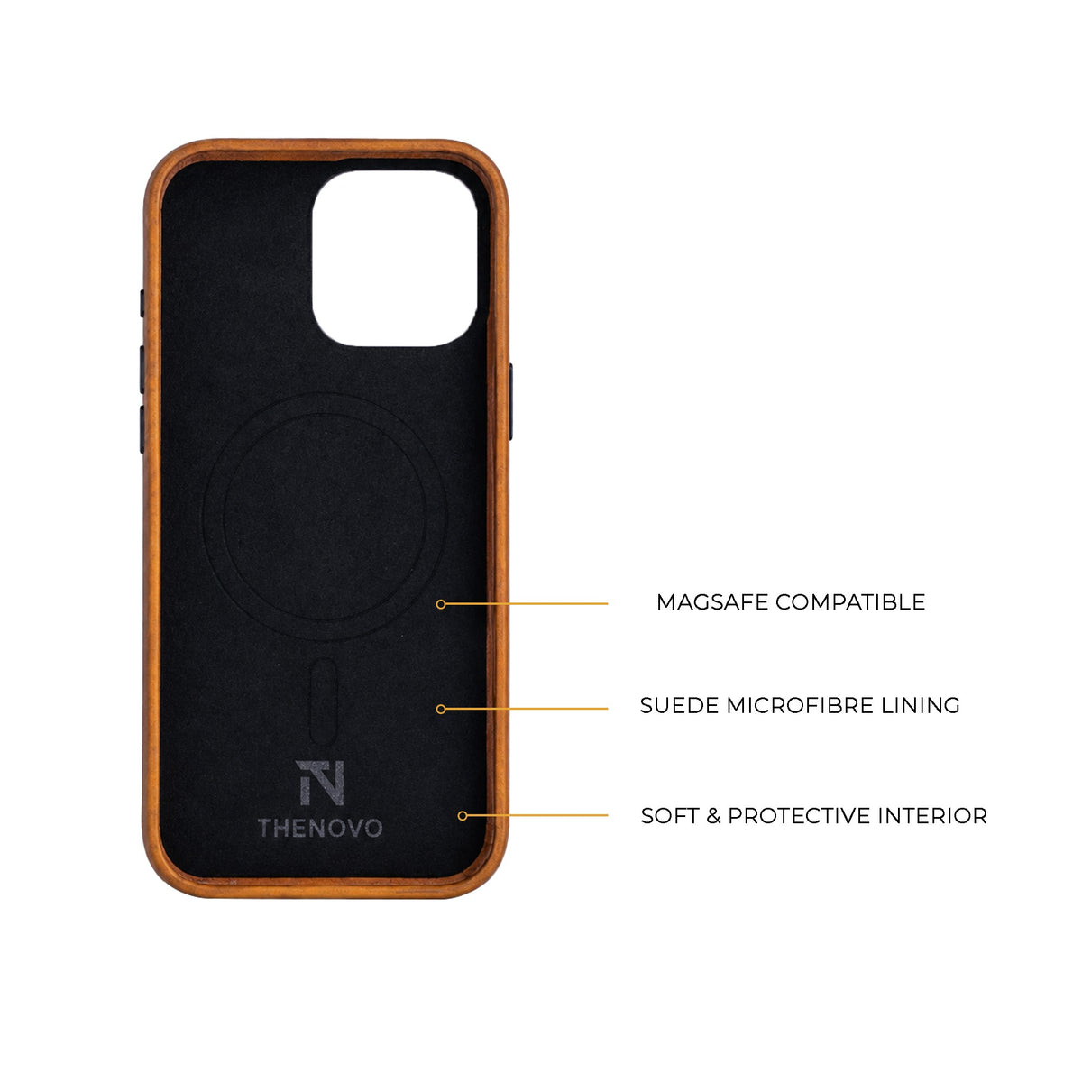 Tan Crazy Horse full leather cover for iPhone 16 Pro Max and 16 Pro, detail view