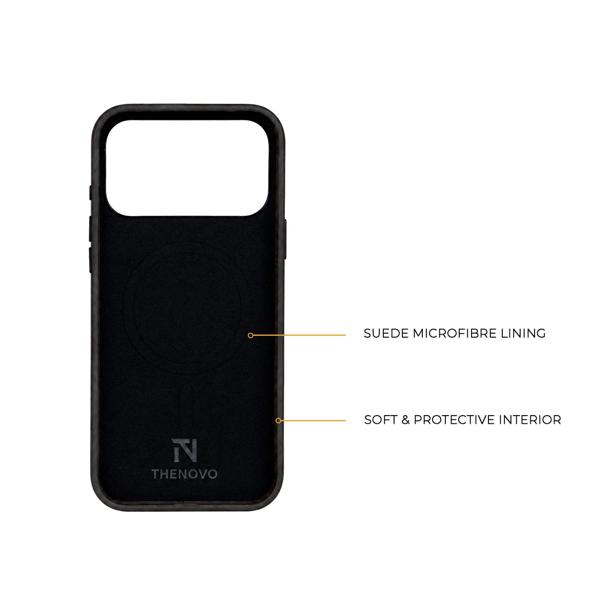 Black Crazy Horse full leather cover for iPhone 17 Pro Max, 17 Pro, 18 Pro Max and 18 Pro, detail view