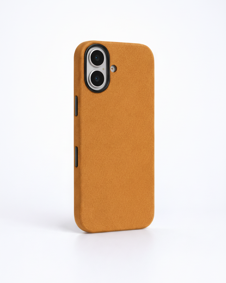 iPhone 17 full leather cover in tan Crazy Horse leather with precise cutouts for camera and buttons