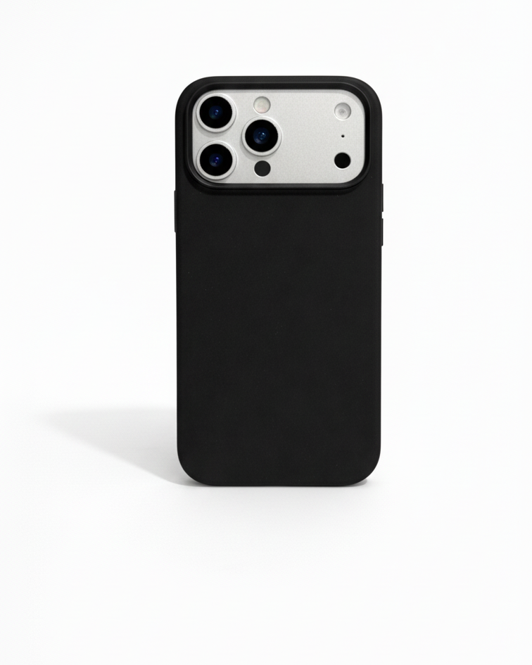 Black iPhone 17 Pro full leather cover made of Crazy Horse leather with precise cutouts for camera and buttons