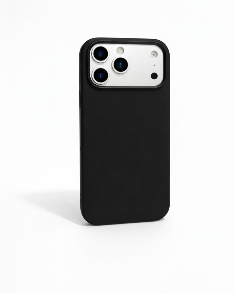 Black iPhone 17 Pro full leather cover made from Crazy Horse leather with precise cutouts for camera and buttons