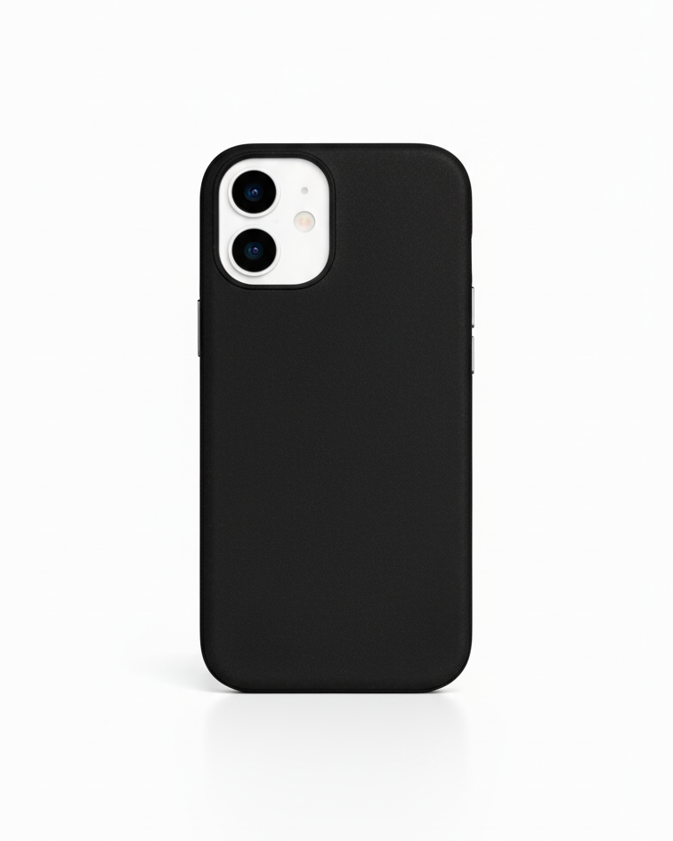 Black iPhone 17 Hybrid Leather Cover made of Crazy Horse leather with precise cutouts for buttons and camera
