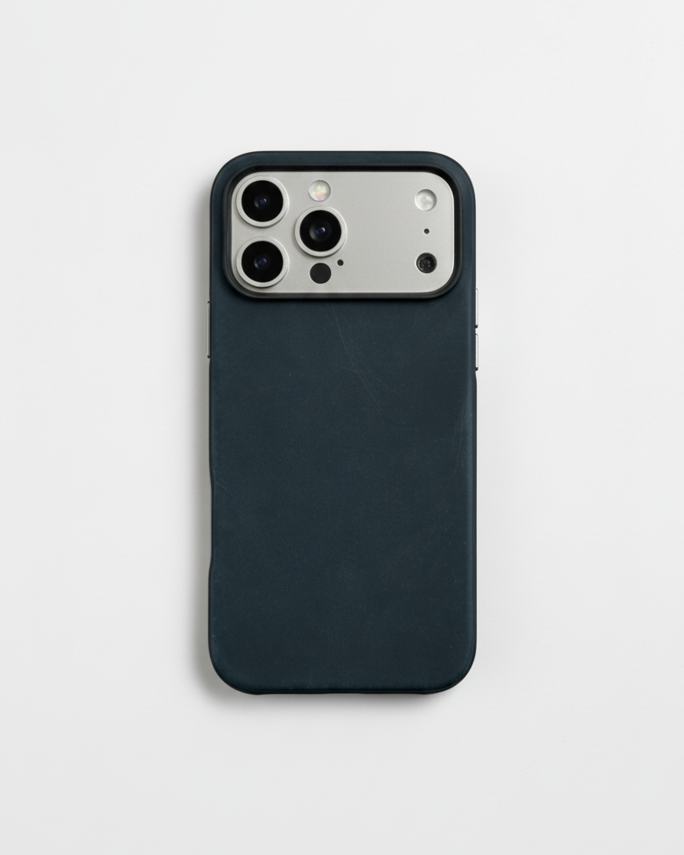 iPhone 17 Pro Hybrid Leather Cover in navy with Crazy Horse leather for enhanced durability