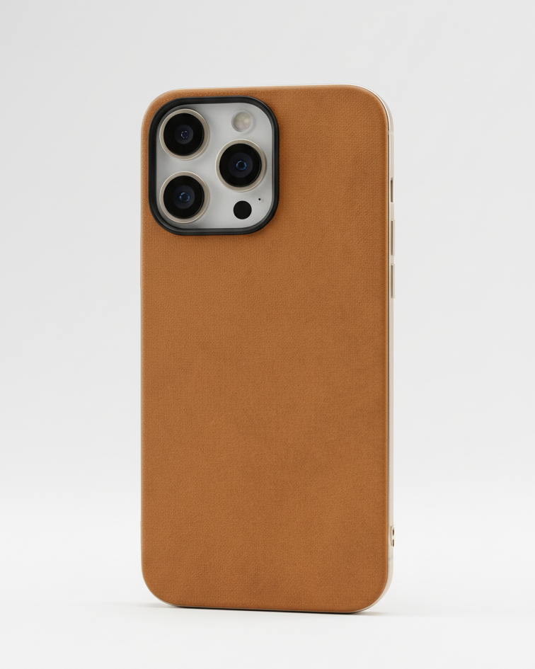 iPhone 16 Pro with Crazy Horse leather back in tan color featuring a magnetic design