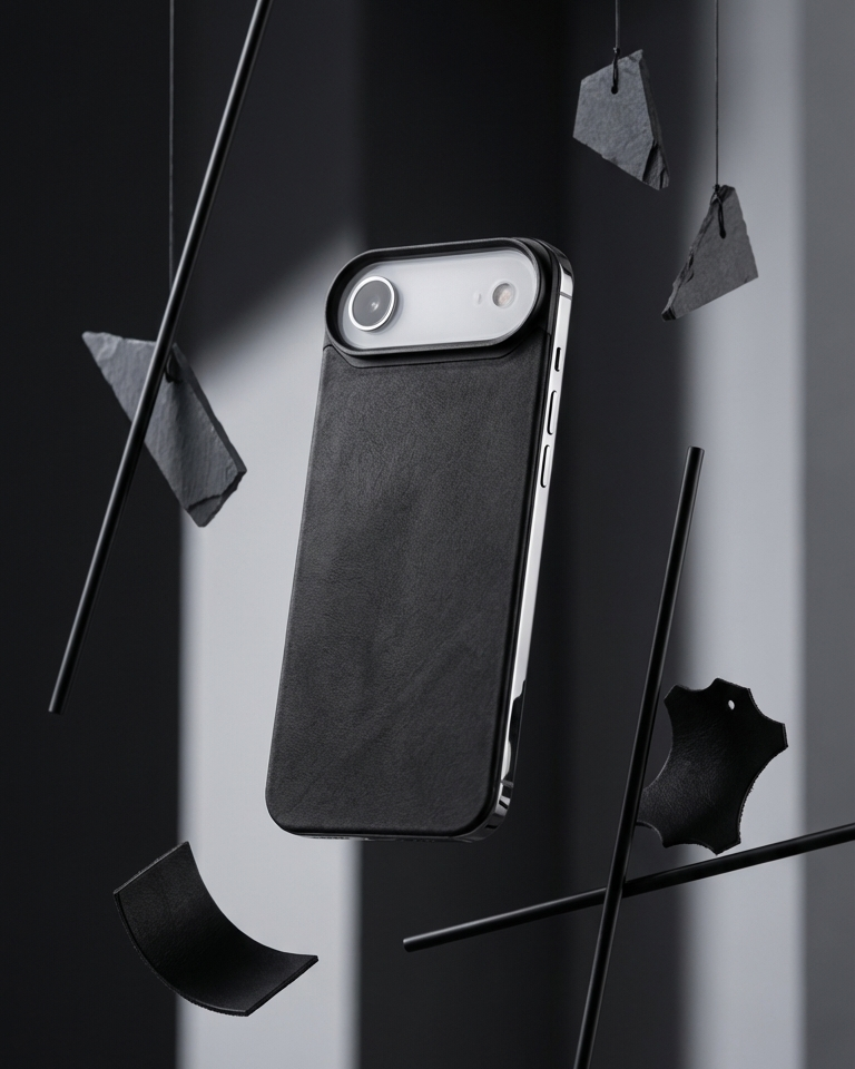 iPhone Air – Magnetic Leather Back in black Crazy Horse leather with MagSafe compatibility