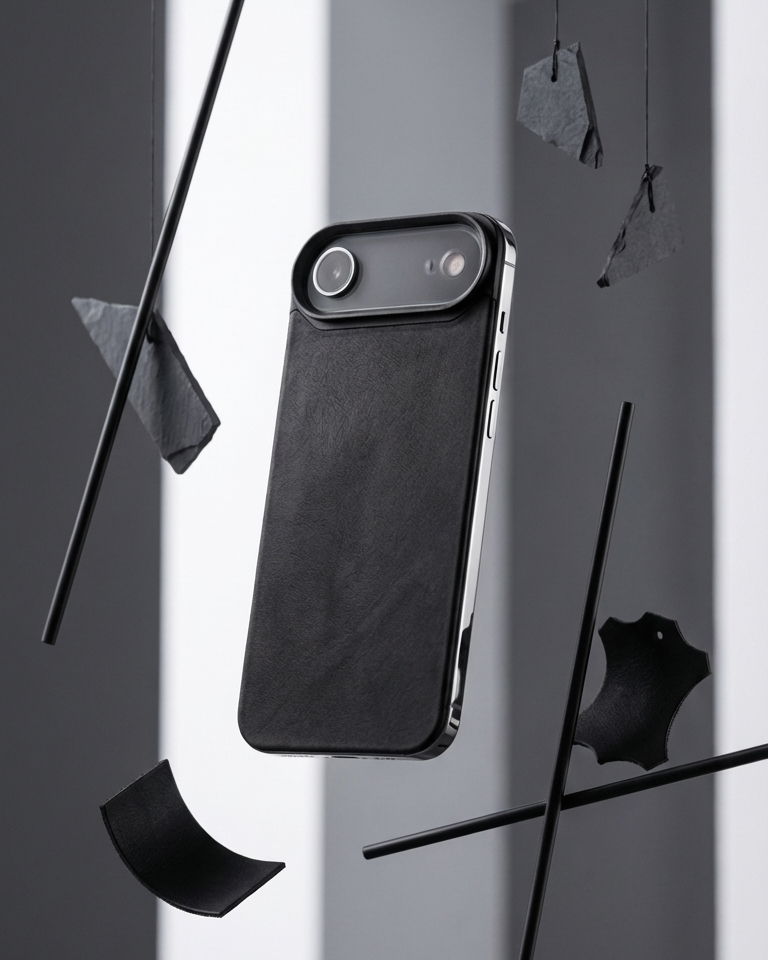iPhone Air – Magnetic Leather Back in black Crazy Horse leather with a sleek design and magnetic attachment