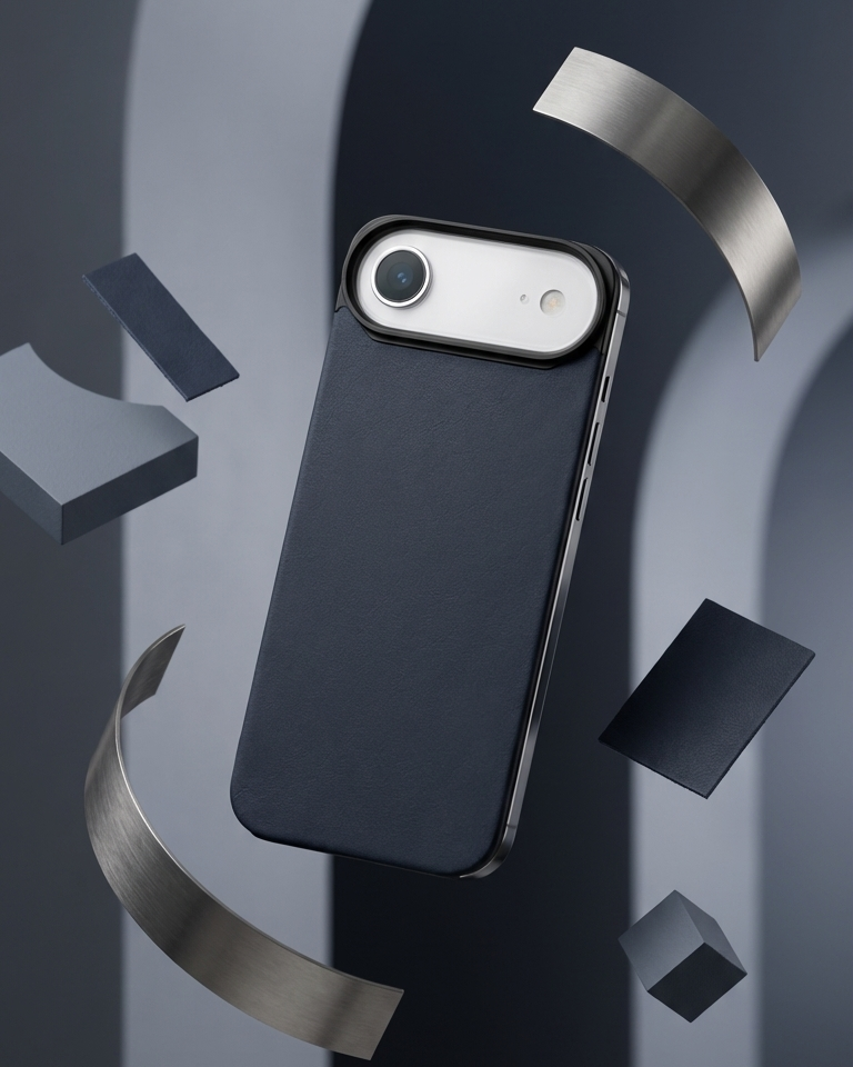 iPhone Air magnetic leather back case in navy with Crazy Horse leather finish and sleek design