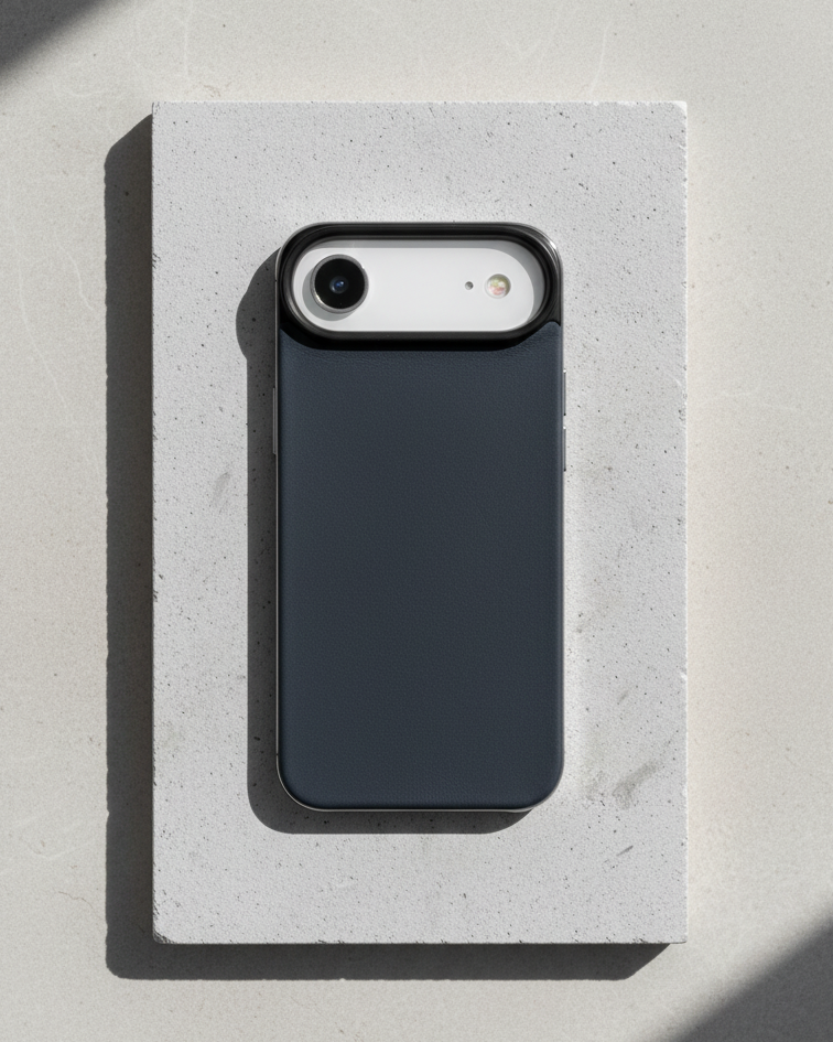 iPhone Air Magnetic Leather Back case in navy with Crazy Horse leather and MagSafe compatibility