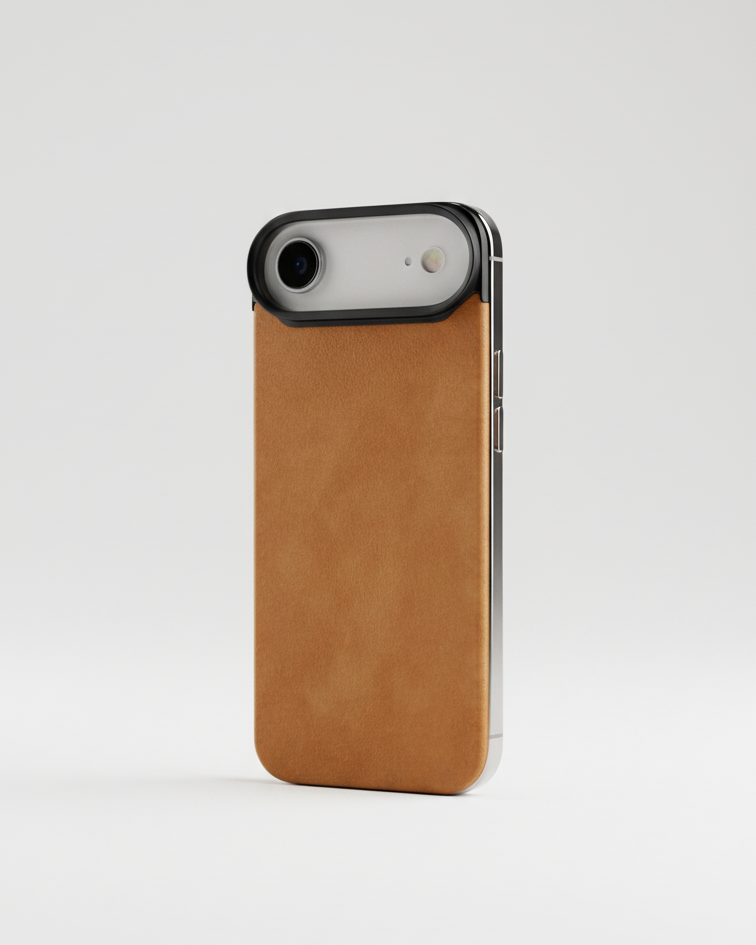 iPhone Air case in tan Crazy Horse leather with magnetic back for secure attachment