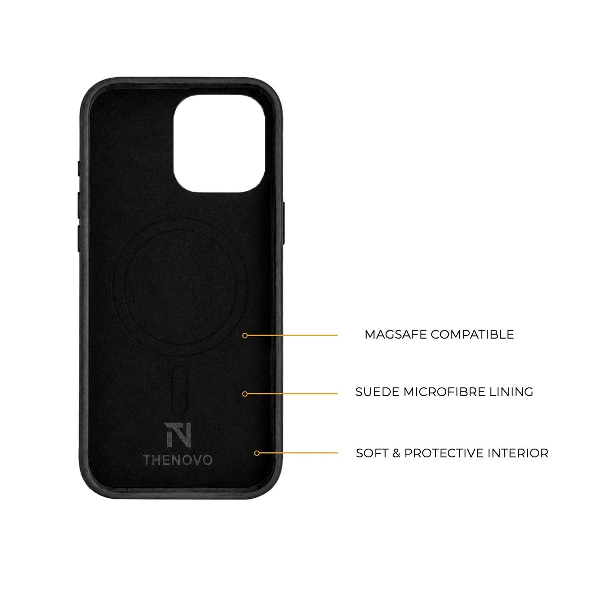 Black Crazy Horse full leather cover for iPhone 16 Pro Max and 16 Pro, detail view