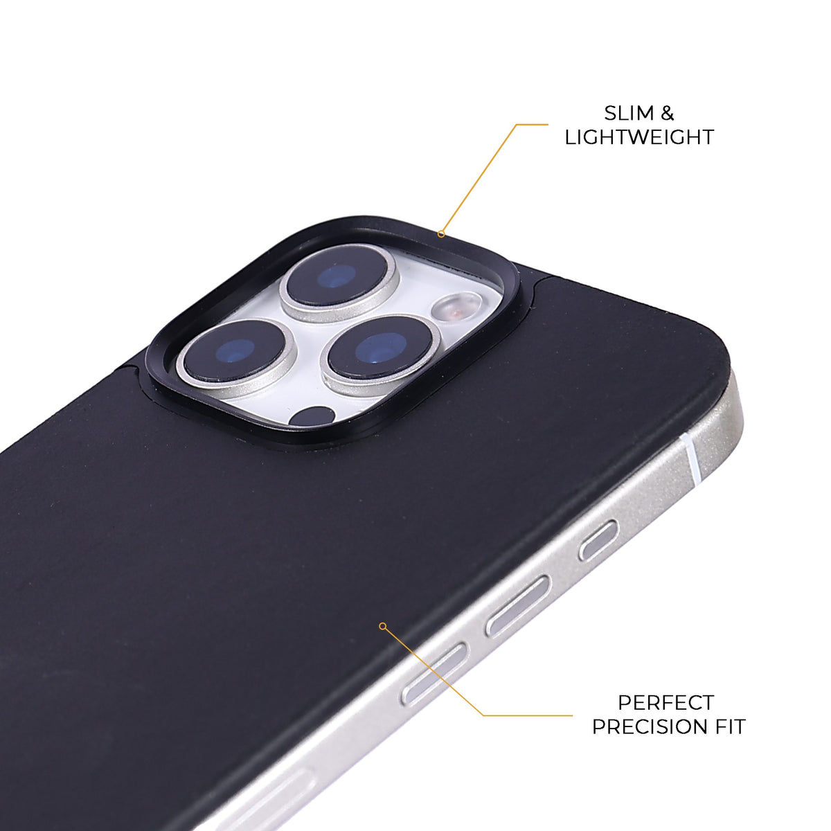 Black Crazy Horse magnetic leather back for iPhone 16 Pro Max and 16 Pro, detail view