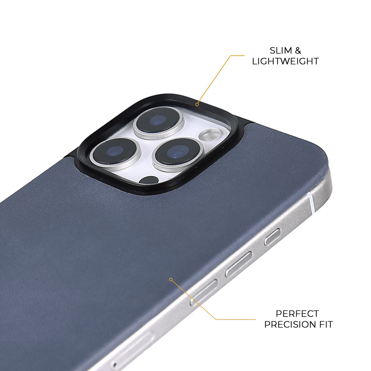 Navy Crazy Horse magnetic leather back for iPhone 16 Pro Max and 16 Pro, detail view