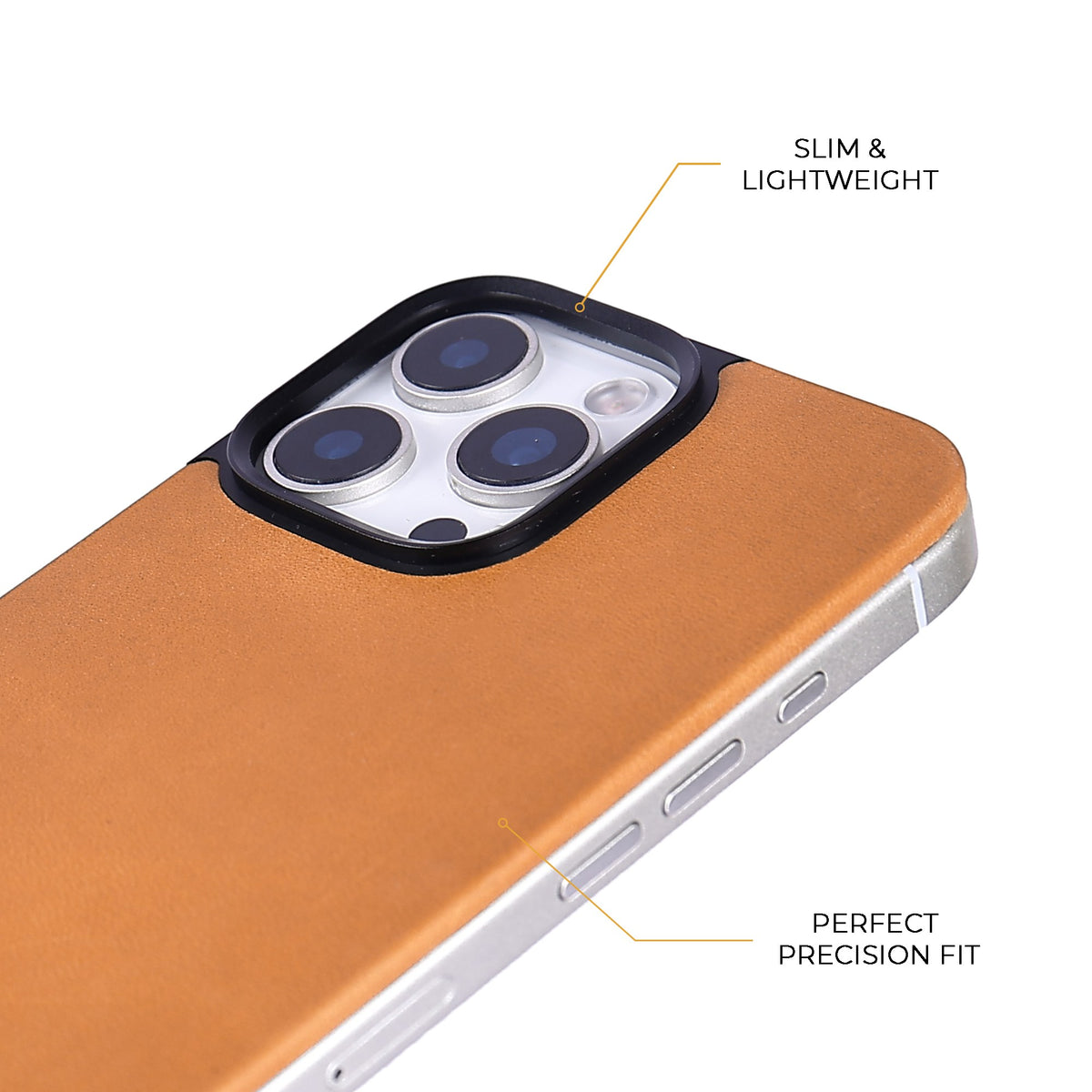 Tan Crazy Horse magnetic leather back for iPhone 16 Pro Max and 16 Pro, detail view