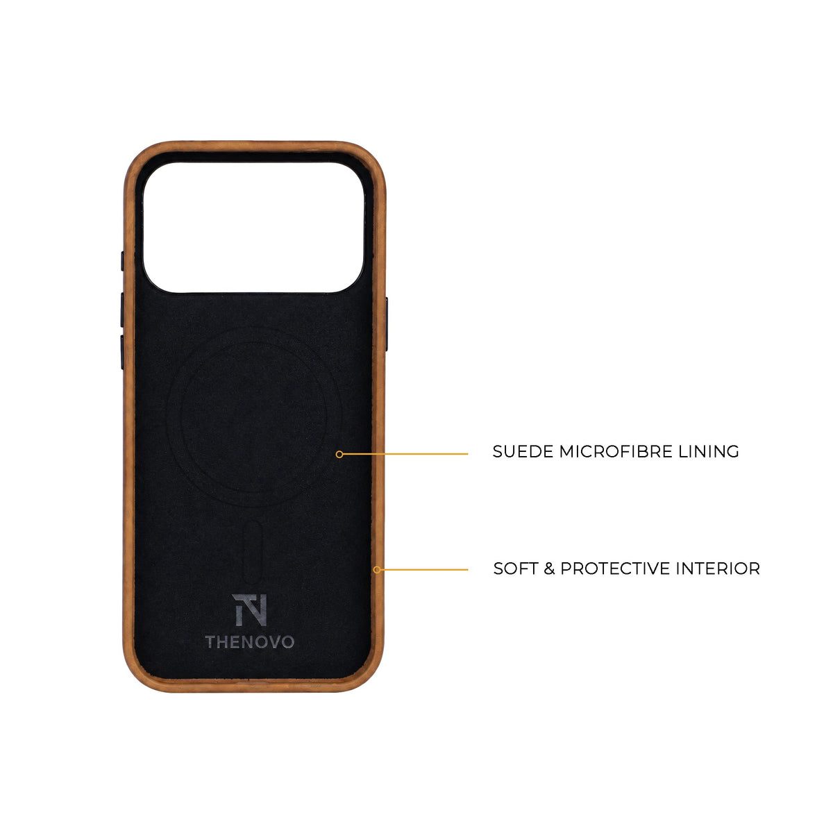 Tan Crazy Horse full leather cover for iPhone 17 Pro Max, 17 Pro, 18 Pro Max and 18 Pro, detail view