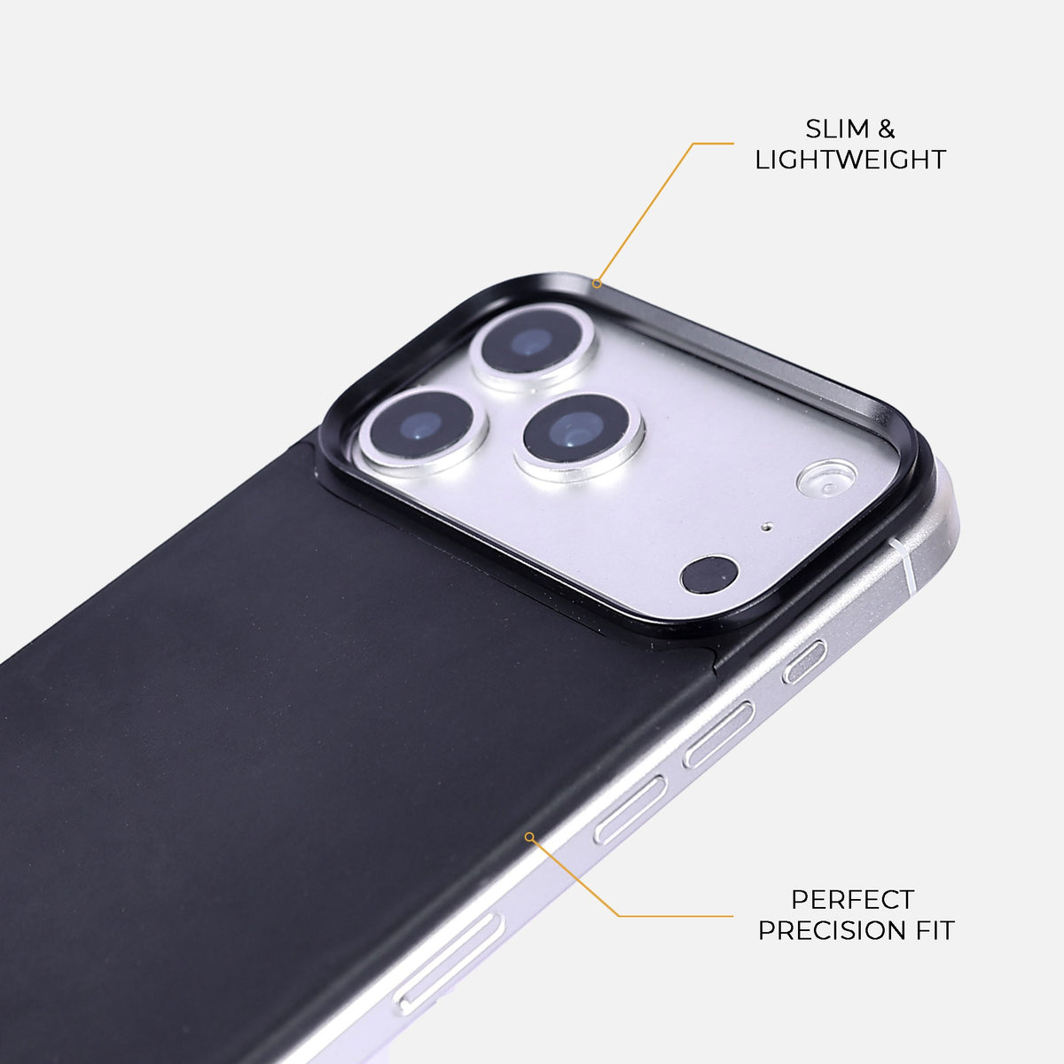 Black Crazy Horse magnetic leather back for iPhone 17 Pro Max, 17 Pro, 18 Pro Max and 18 Pro, detail view