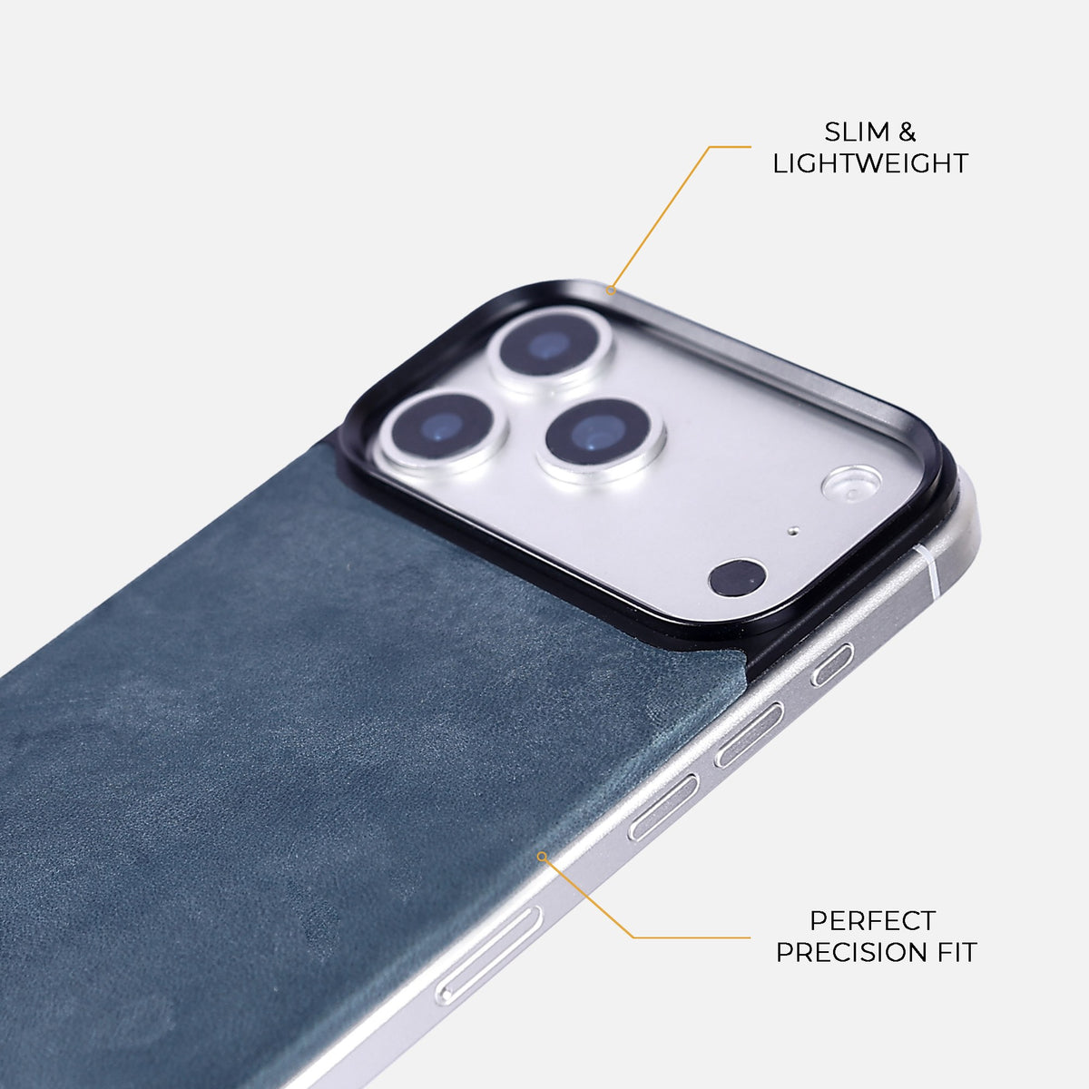 Navy Crazy Horse magnetic leather back for iPhone 17 Pro Max, 17 Pro, 18 Pro Max and 18 Pro, detail view