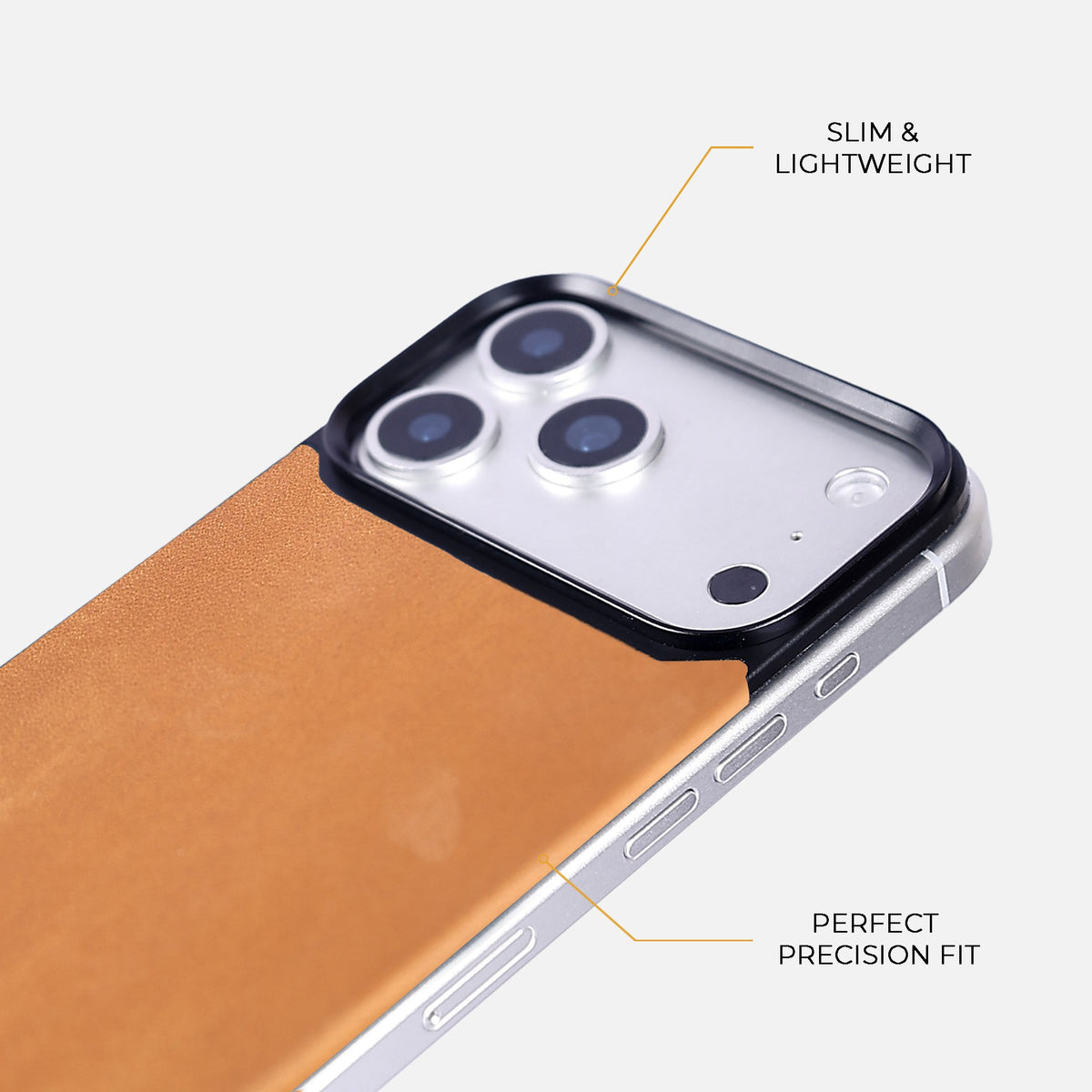 Tan Crazy Horse magnetic leather back for iPhone 17 Pro Max, 17 Pro, 18 Pro Max and 18 Pro, detail view