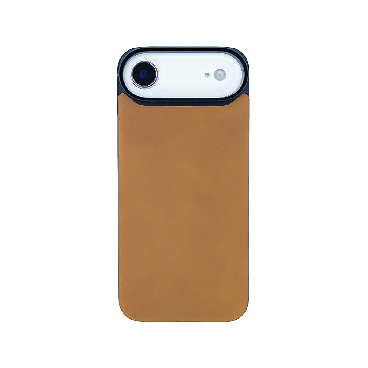 Tan Crazy Horse magnetic leather back for iPhone Air, on a white background