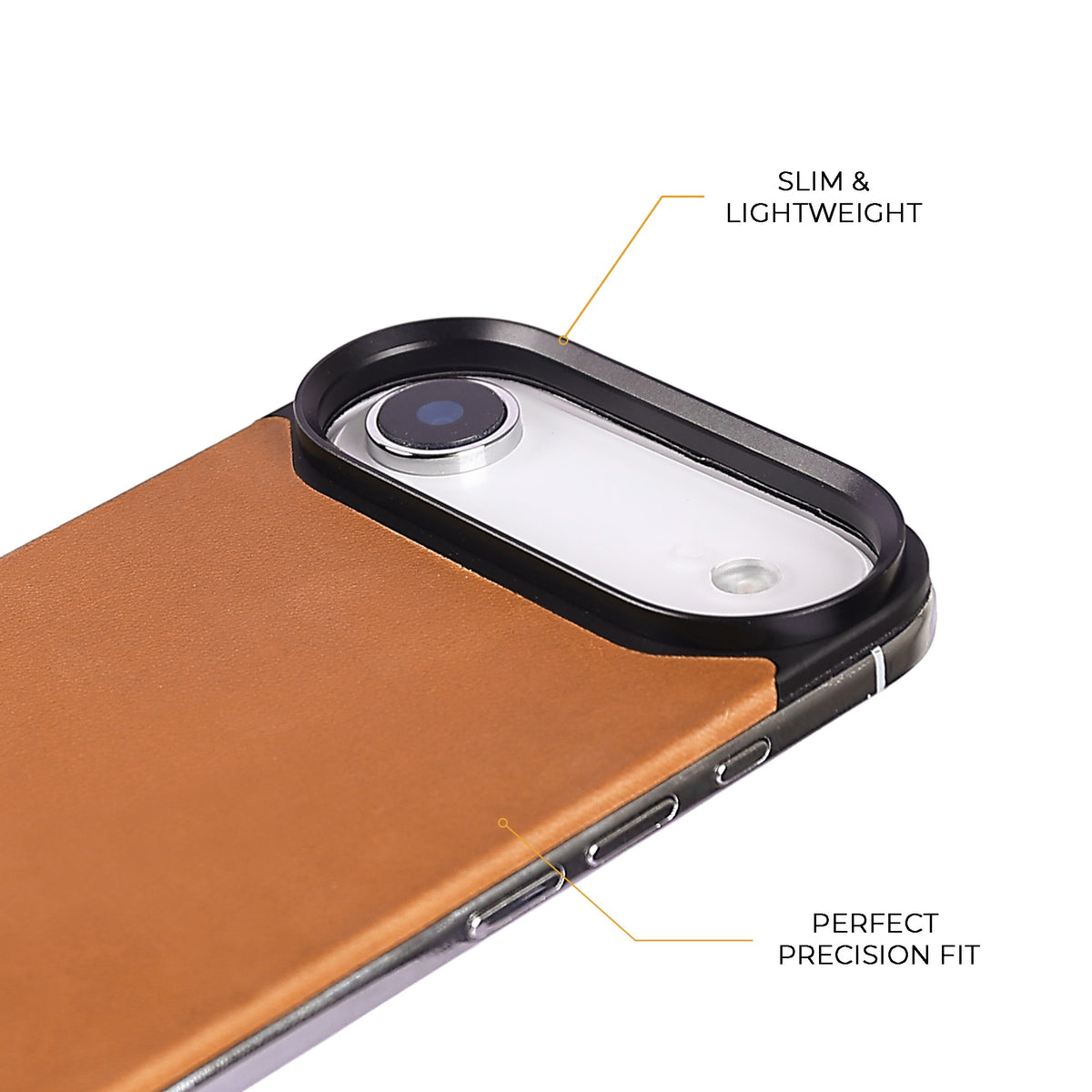 Tan Crazy Horse magnetic leather back for iPhone Air, detail view