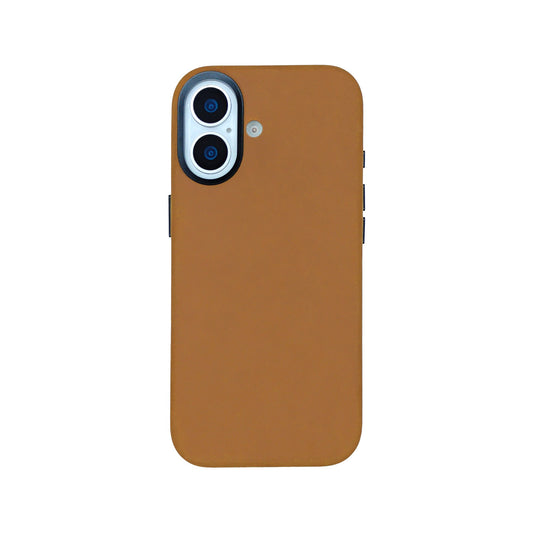Tan Crazy Horse full leather cover for iPhone 17 and 16, on a white background