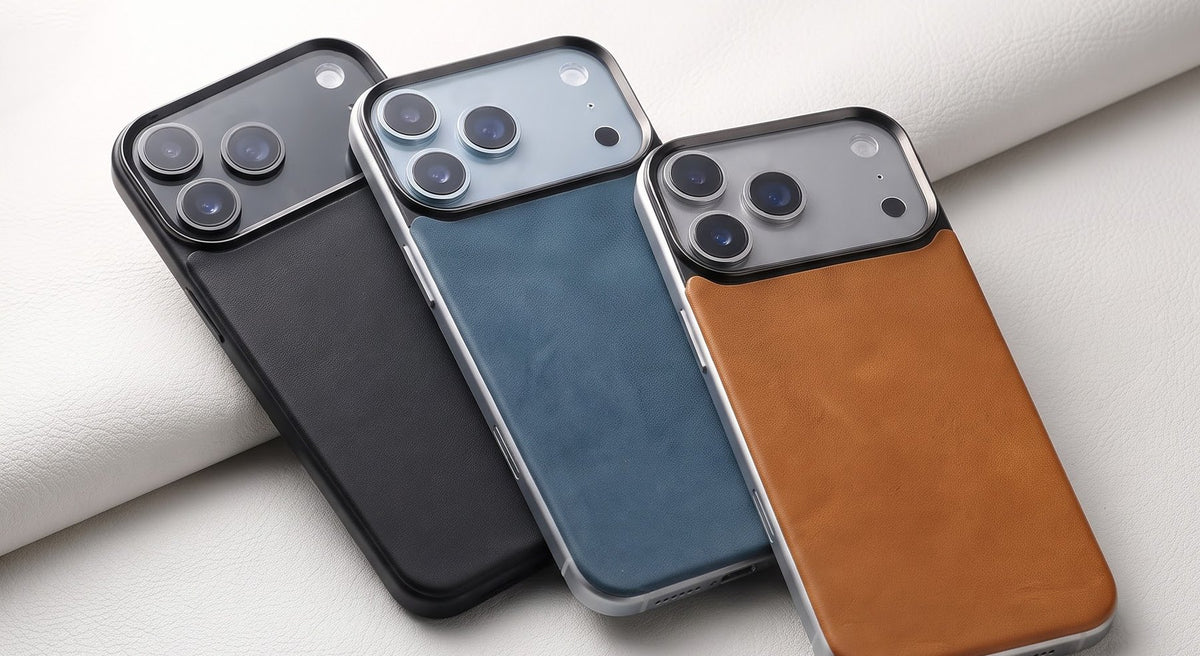 Magnetic Leather Backs in black, navy and tan on soft white leather
